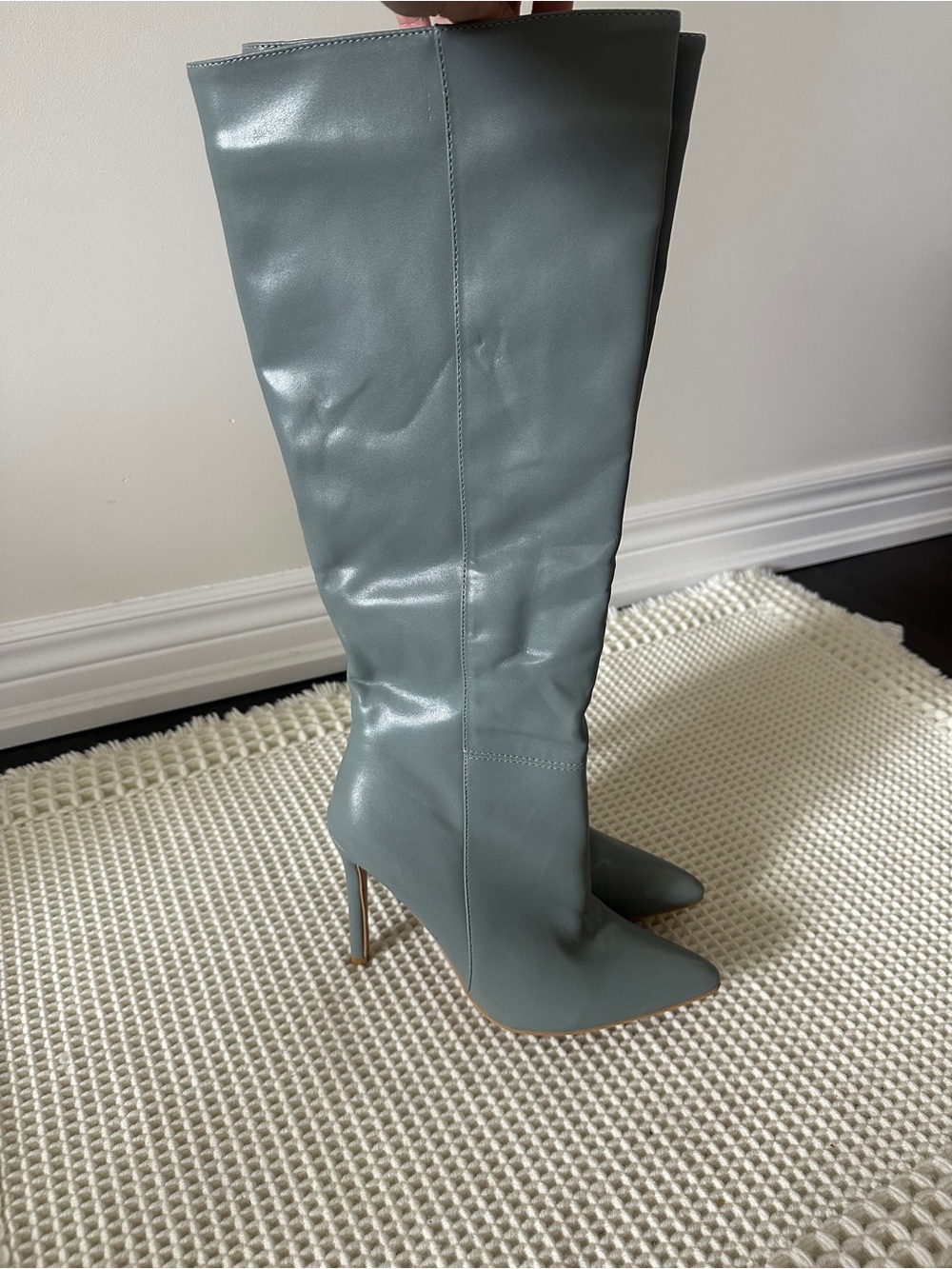 PrettyLittleThing Grey Over-the-Knee Pointed Stiletto Boots